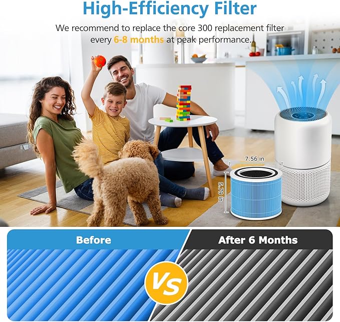 2 Pack Core 300 Replacement Filter for LEVOIT Core 300 and Core 300S Air Purifier, 4-in-1 Smoke Remover Filter Efficiency Activated Carbon Filtration System, Core 300-RF-SR