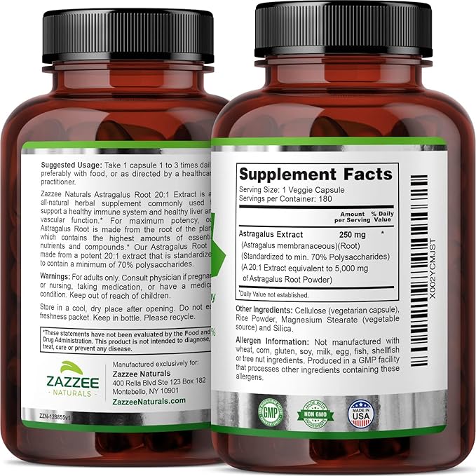 Zazzee Extra Strength Astragalus Root and Extra Strength USDA Organic Holy Basil Tulsi Extract