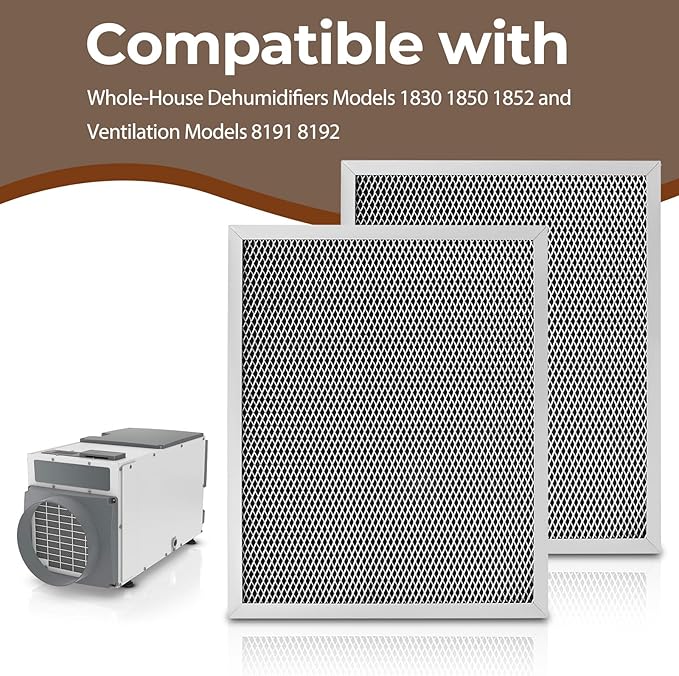 2Pcs 5443 MERV 8 Dehumidifier Filter 12″x 10″x 0.8″ Compatible with Whole-House Dehumidifiers Models 1830 1850 1852 and Ventilation Models 8191 8192