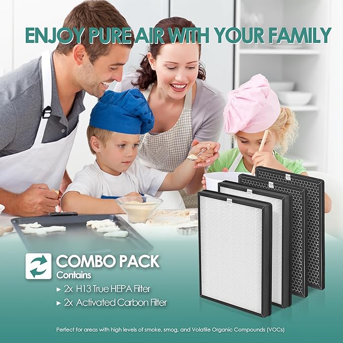 2-Set Alexapure Breeze Filter Replacement AP-B103 and AP-B104 Compatible with Alexapure Breeze Air Purifier AP-B102 and 3049, 2x True High-Efficiency Filter & and 2x Activated Carbon Filter AP-B104