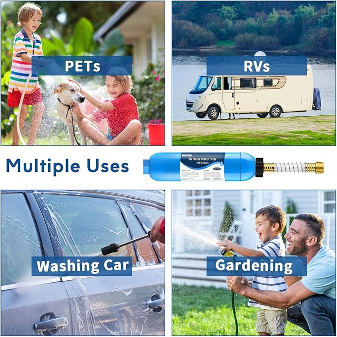 RV Inline Water Filter with Flexible Hose Protector, NSF 42/372 Certified, Reduce Chlorine, Odor, Taste, Rust and Fluoride in Drinking Water, Dedicated for RVs and Marines, Pack of 2