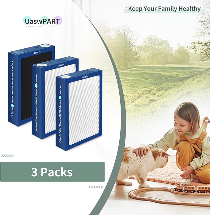 [Upgraded] Uaswpart Classic 500/600 Series Dualprotection Filter Compatible with Blueair Classic 500/600 Series Air Purifier Models Classic 580i 680i 501 503 505 510 550E 555EB 601 605, 3 Packs