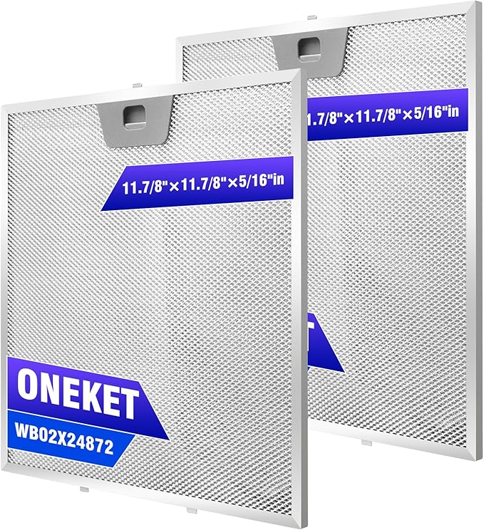 WB02X24872 Range Hood Grease Filter Replacement - 2 Pack, Fits 11 7/8 x 11 7/8 x 3/8 Inch Vent Hoods