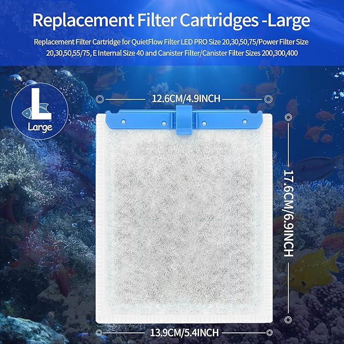 10 Pack Large Replacement Filter Cartridges Compatible for Aqueon QuietFlow Power Filter Size 20,30,50,55/75