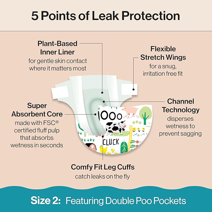 The Honest Company Clean Conscious Diapers for Delicate Skin | Up to 100% Leakproof | Hypoallergenic, Fragrance Free | Gender Neutral | Club Box, Size 2 (12-18 lbs), 72 Count (Prints May Vary)