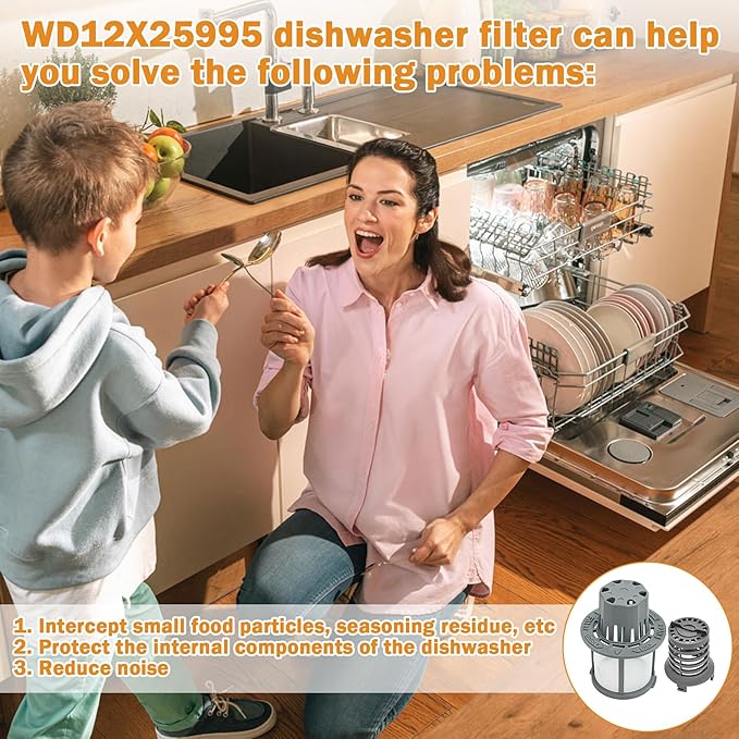WD12X25995 Dishwasher Ultra Fine Filter and Basket Assembly Compatible With General Electric Hotpoint Haier dishwashers Replaces PS16217023 AP6989426