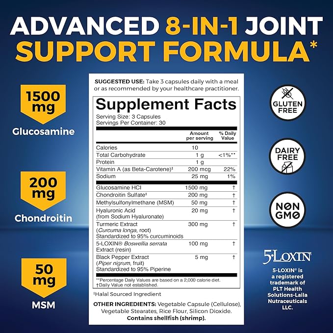Viva Naturals Glucosamine Chondroitin MSM Joint Support Supplement, 90 Capsules - with Turmeric, Black Pepper, Boswellia and Hyaluronic Acid - Joint Health Supplement for Mobility and Flexibility