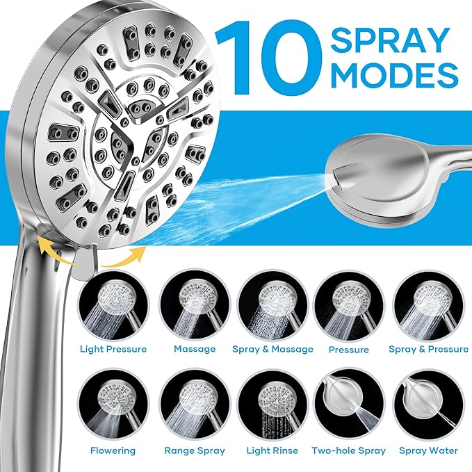 Shower Head with Handheld Spray Combo,High Pressure Dual Double Rain Shower Head with Handheld 10-Mode 78" Hose Chrome