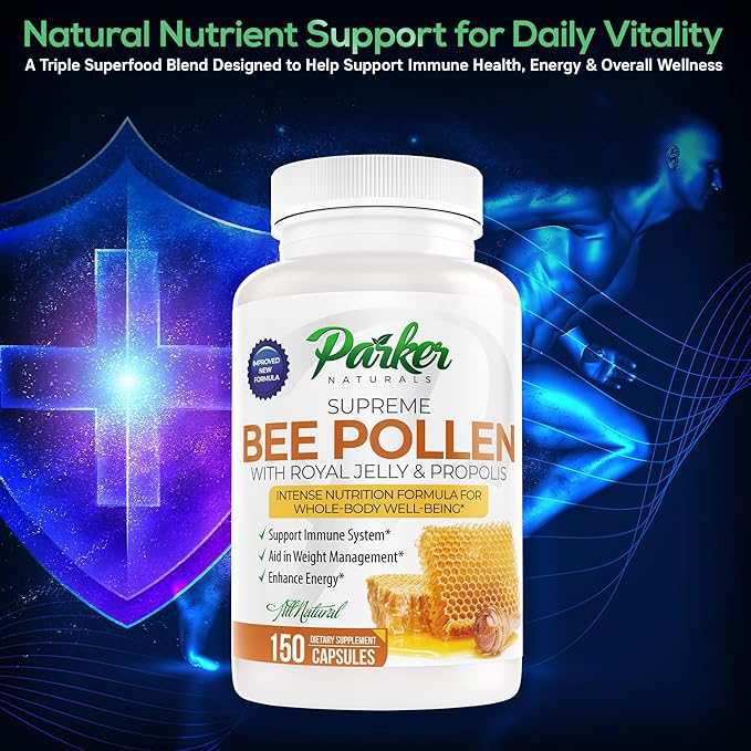 Supreme Bee Pollen Capsules, 3520 mg Royal Jelly, Bee Pollen, and Bee Propolis Capsules, Natural Bee Pollen Supplement for Adults, 150 Capsules