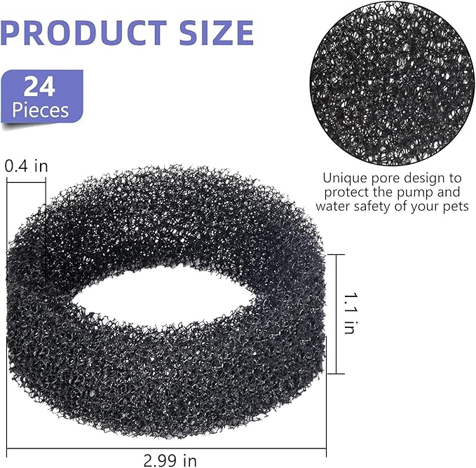 24 PCS Pet Fountain Filter Cat Water Fountain Sponge Cat Fountain Filter Replacement Sponge Foam for 2.2 L 74 OZ / 2.5L 84 OZ Stainless Steel Cat Fountain