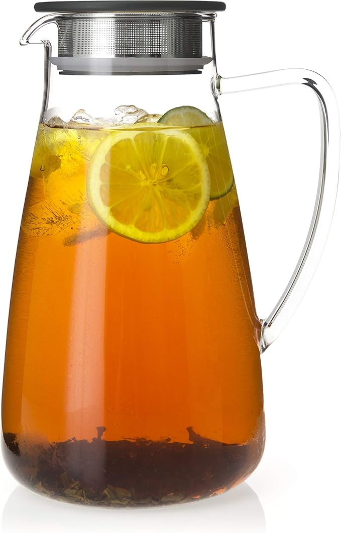 FORLIFE Flask Glass Iced Tea Jug, 64 oz, Charcoal