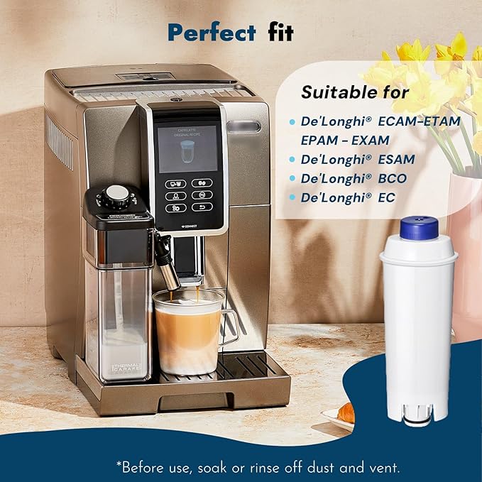 Coffee Machine Fitler, Delonghi Filter Replacement for DeLonghi DLSC002, Delonghi Magnifica Evo, Dinamica Plus, ESAM, ETAM, BCO, EC. Activated Carbon Water Filter Cartridges Softener (6 Pcs)