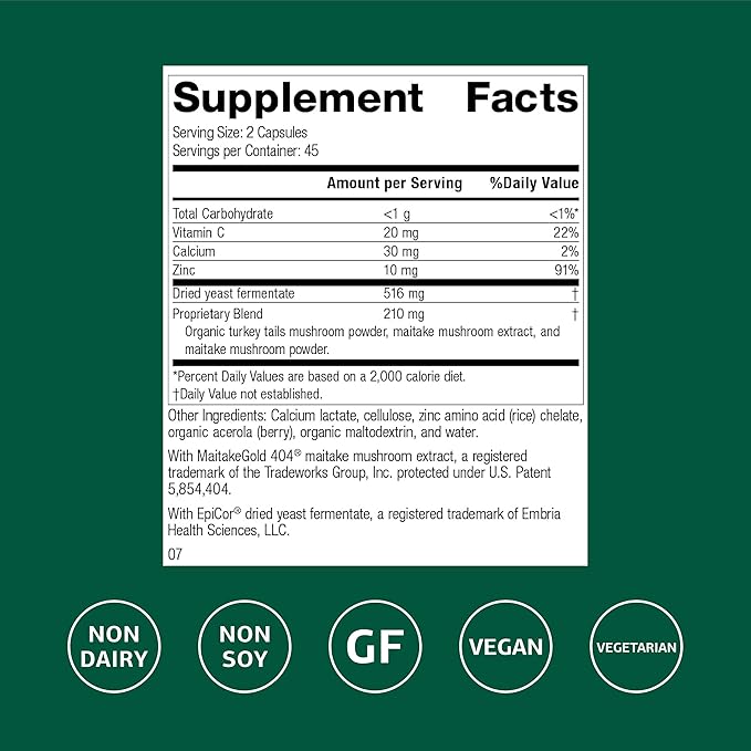 Standard Process Epimune Complex - Vegan Immune System Support - Respiratory & Immune Health Supplement with Maitake & Turkey Tail Mushrooms - Vegan, Vegetarian & Gluten-Free - 90 Capsules