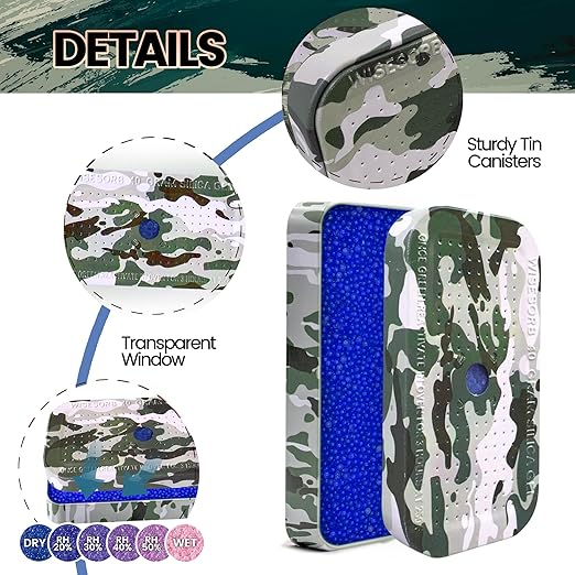 2 Packs Gun Safe Dehumidifier 40 Gram Reusable Indicating Silica Gel Desiccant Canister- Camouflage Rechargeable Humidity Moisture Absorbs for Car Closet Cabinet Storage Box