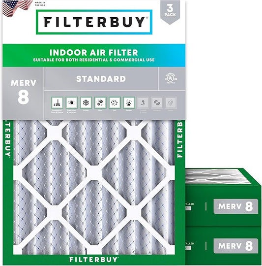 Filterbuy 20x23x4 Air Filter MERV 8 Dust Defense (3-Pack), Pleated HVAC AC Furnace Air Filters Replacement (Actual Size: 19.50 x 22.50 x 3.63 Inches)
