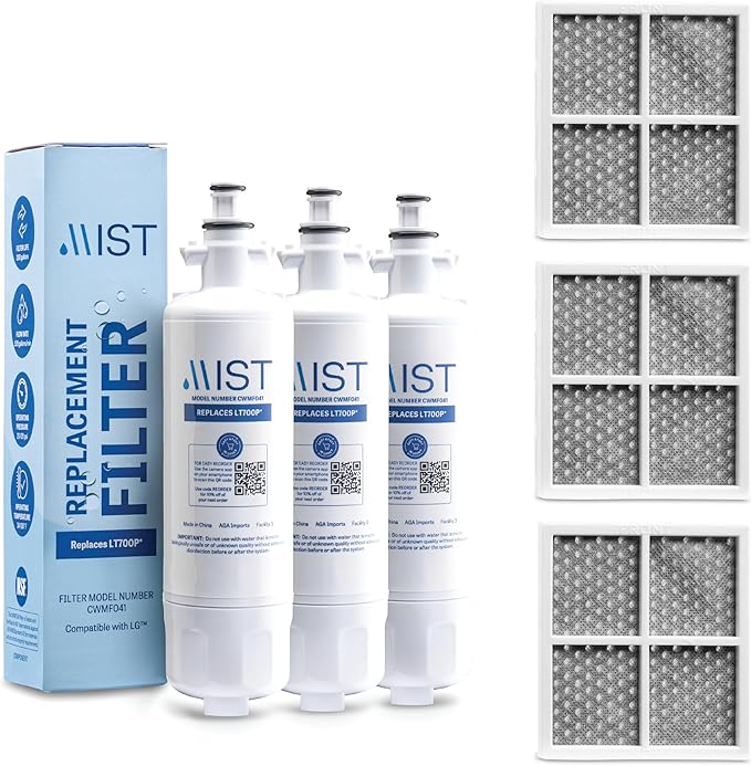 Mist Fresh LT120F Refrigerator Air Filter Replacement and ADQ36006101 Water Filter Replacement for LG, ADQ36006102, Kenmore Elite 9690, 46-9690, 469690, RFC 1200A, FML-3, (3 & 3 Pack bundle)