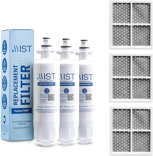 Mist Fresh LT120F Refrigerator Air Filter Replacement and ADQ36006101 Water Filter Replacement for LG, ADQ36006102, Kenmore Elite 9690, 46-9690, 469690, RFC 1200A, FML-3, (3 & 3 Pack bundle)