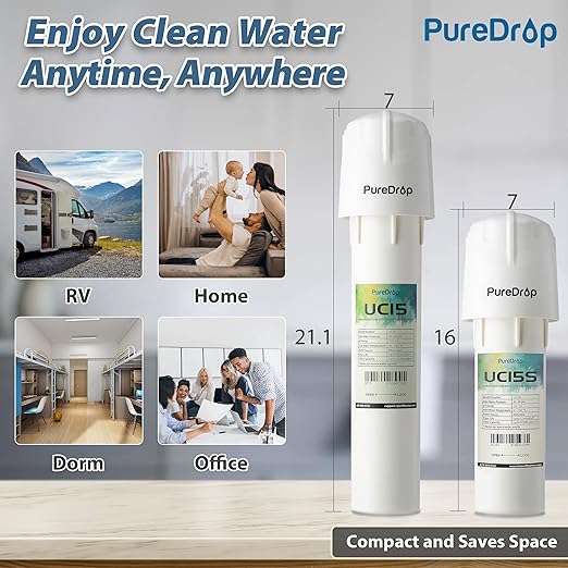 UC15 Under Sink Water Filter, 23K Gallons Capacity Water Filtration System, Direct Connect to Kitchen Sink Faucet, Drinking Water Filter Reduces Chlorine