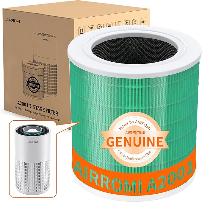 AIRROMI A2001 HEPA Air Purifier Replacement, 3-In-1 Original Filter, Removes 99.97% of 0.3 Micron Particles, Green Activated Carbon Filter - Toxin Absorber Specialty-1 Pack