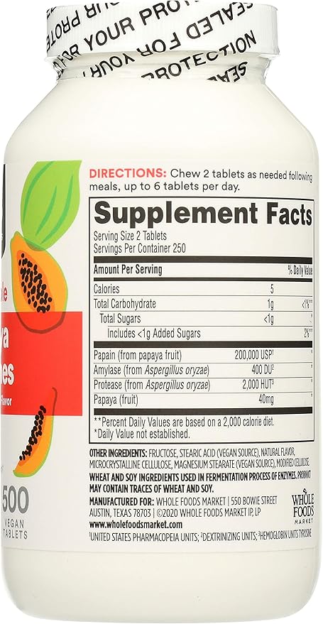 365 by Whole Foods Market, Papaya Enzymes, 500 Chews (Pack of 2)
