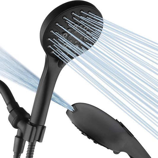 BRIGHT SHOWERS High Pressure Shower Head with Handheld, 9 Spray Settings Showerhead Built in Power Wash to Clean Tub and Pets, Extra Long 69" Hose, Adjustable Bracket, Matte Black