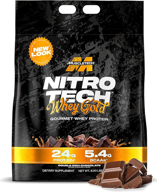 Muscletech Whey Protein Powder (Double Rich Chocolate, 8LB) - Nitro-Tech Whey Protein Isolate Smoothie Mix for Lean Muscle & Recovery - 24g of Whey Gold Protein for Women & Men - Packaging May Vary