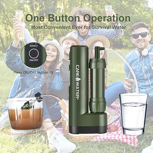 Pro Electric Water Purifier Survival w/Hand Pump, Portable Water Filter Camping Backpacking Hiking Outdoor Travel Emergency, Water Filtration System Survival, Water Purification Tablets Alternative