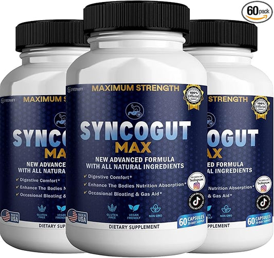 SyncoGut Max Digestive Enzyme Supplement, 60 Veggie Capsules, Natural Formula with Probiotics and Enzymes for Digestive Support (3)