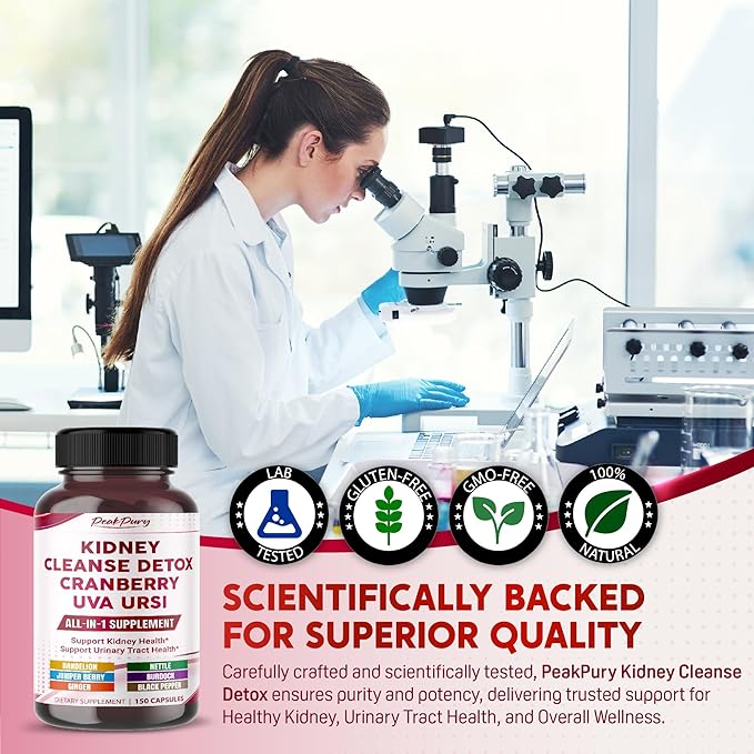 Ultra Kidney Cleanse Detox Supplement- Cranberry, Uva Ursi & Herbal Blend for Kidney Health -Includes Dandelion, Nettle, Juniper Berry - Made in The USA 150 Capsules