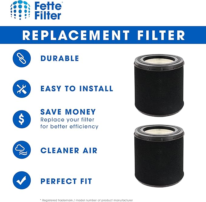Fette Filter - FLT4700 True HEPA Filter M Replacement Compatible with GermGuardian Air Purifier Models AC4700 AC4700BDLX AC4700DLX AC4711W AC4625 AC4625BDLX includes 2 filters.