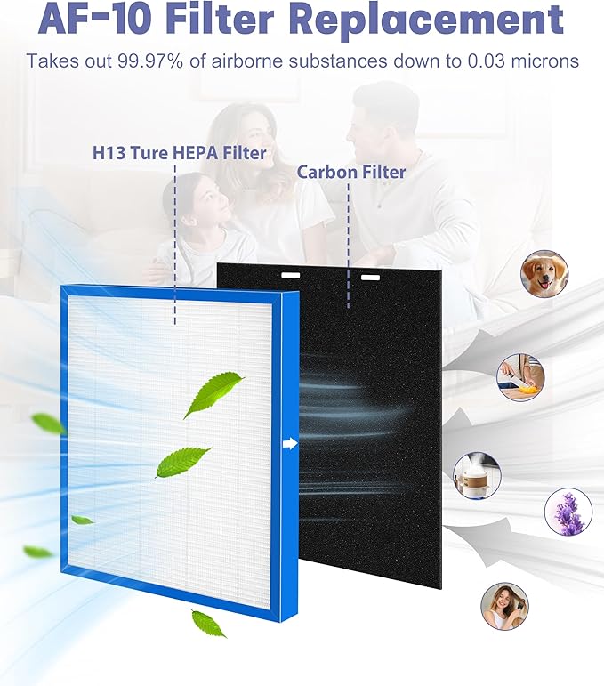 AF-10 Replacement Filter Compatible with HoMedics Air Purifier AF-10 AP-15 AR-10 Filter, Part Number AF-10FL AP-15CRF AF-15, with 1 HEPA Filter + 4 Activated Carbon Pre-filters