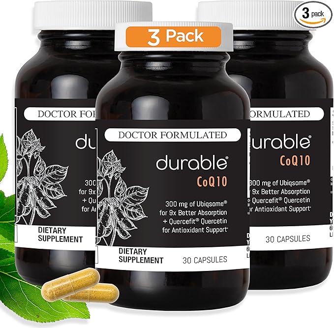 Durable CoQ10 – 300 mg Ubiqsome® CoQ10 Phytosome with 9X Better Absorption, One Per Day Antioxidant for Heart Health, Doctor-Formulated, Made in USA - 90 Day Supply (90 Capsules)
