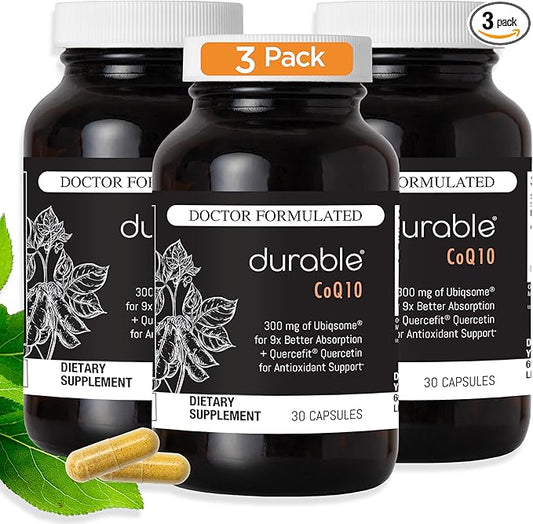 Durable CoQ10 – 300 mg Ubiqsome® CoQ10 Phytosome with 9X Better Absorption, One Per Day Antioxidant for Heart Health, Doctor-Formulated, Made in USA - 90 Day Supply (90 Capsules)