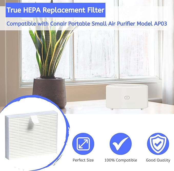 Nisipra AP03 HEPA Replacement Filter for Conair Air Purifier Portable Small Room AP03 4 Packs