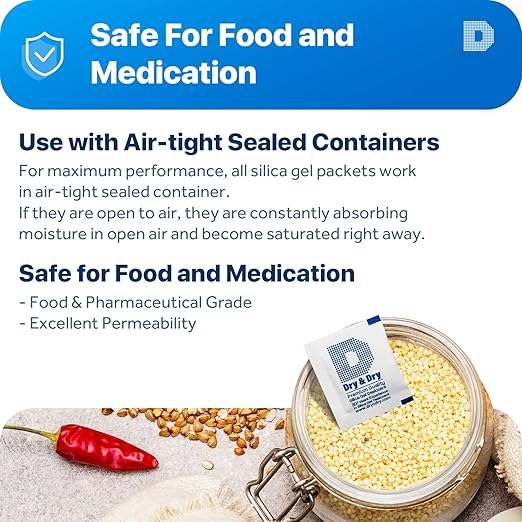 [95 Packs] 3 Gram "Dry & Dry" Premium Pure & Safe Silica Gel Packets Desiccant Dehumidifiers - Rechargeable Paper(FDA Compliant)
