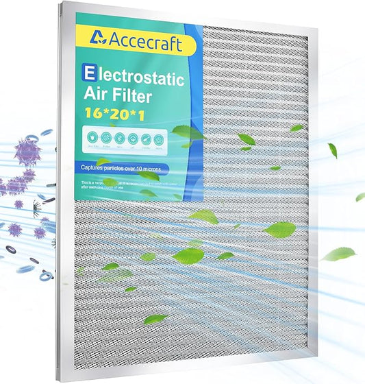 16x20x1 Electrostatic Air Filter, Washable & Reusable Aluminum AC/HVAC Furnace Filter, MERV 8, Permanent Air Filter,Breathe Fresher,Home And Office(Actual Size:19.75"x15.5"x0.86")