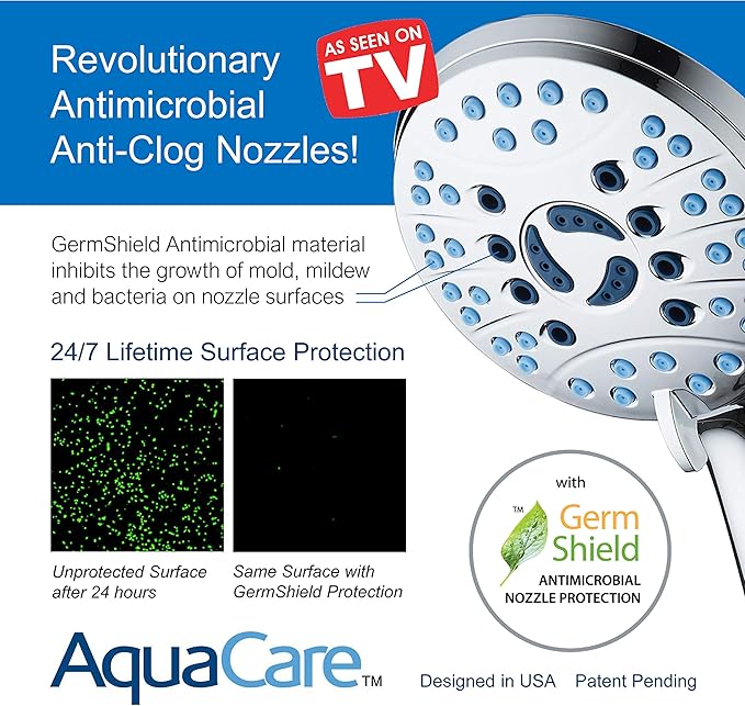 Hotel Spa AquaCare As-Seen-On-TV High Pressure 50-mode Rain & Handheld 3-way Shower Head Combo - Anti-clog Nozzles/Tub, Tile & Pet Power Wash/Extra Long 6 ft. Stainless Steel Hose/All Chrome Finish