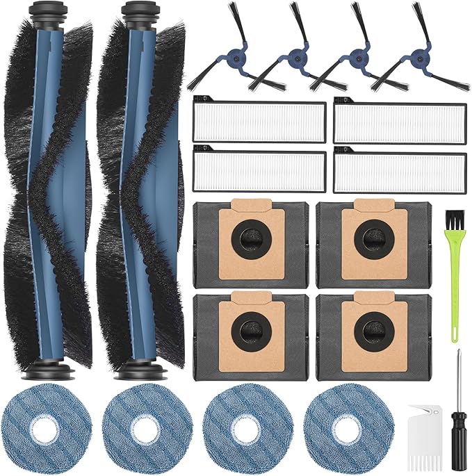 21-Pack X10 Pro Omni Replacement Accessories Kit Compatible with Eufy X10 Pro Omni Robot Vacuum Cleaner Includes Main Brushes, Filters, Dust Bags, Mop Pads, Side Brushes, Cleaning Tools