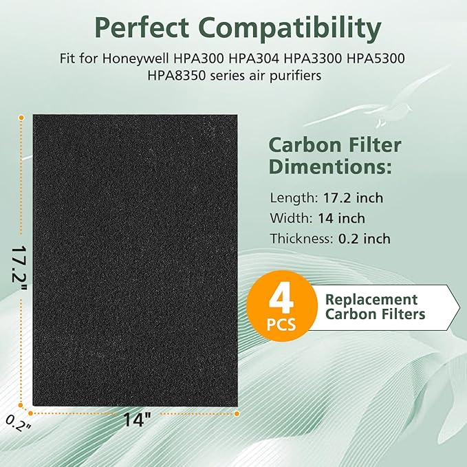 4 Pack HPA300 Pre Filter A, HRF-A300 Pre Kit Filter for Honeywell HPA300 Air Purifier, Precut Activated Carbon Prefilter for HPA300, HPA304, HPA3300, HPA5300, HPA8350 Series