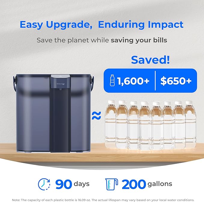 Waterdrop Compact Electric Water Filter Pitcher, 200-Gallon Rechargeable Instant Powerful Dispenser, NSF/ANSI 42&53&401, Reduce PFAS, Lead, Chlorine, 14-Cup, Blue, with 1 Filter, Does not Lower TDS