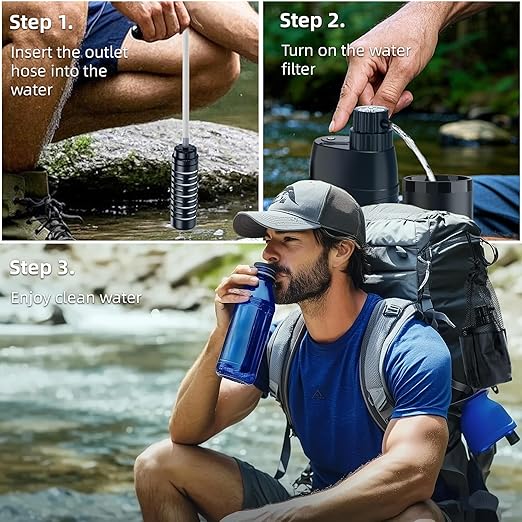 Electric Portable Water Purifier Survival, 0.01 Micron 6-Stage Water Purification System Water Filter for Outdoor Camping Backpacking Hiking Travel Emergency, One Extra Filter Included
