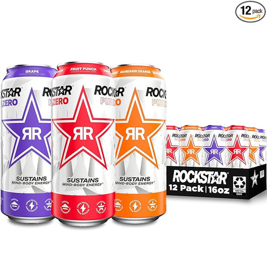 Rockstar Pure Zero Energy Drink,3 Flavor Pure Zero Variety Pack 2, 0 Sugar, with Caffeine and Taurine, 16oz Cans (12 Pack) (Packaging May Vary)