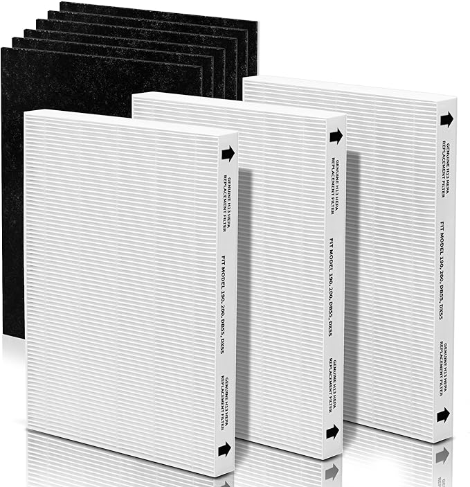 Aera-Max 200 HEPA Filter Replacement 9287101 Compatible with Fellowes AeraMax 190/200/DX55 Air Clean Purifiers HEPA Filter, 3X H13 HEPA & 6X Extra Carbon Pre-Filters (9324101)