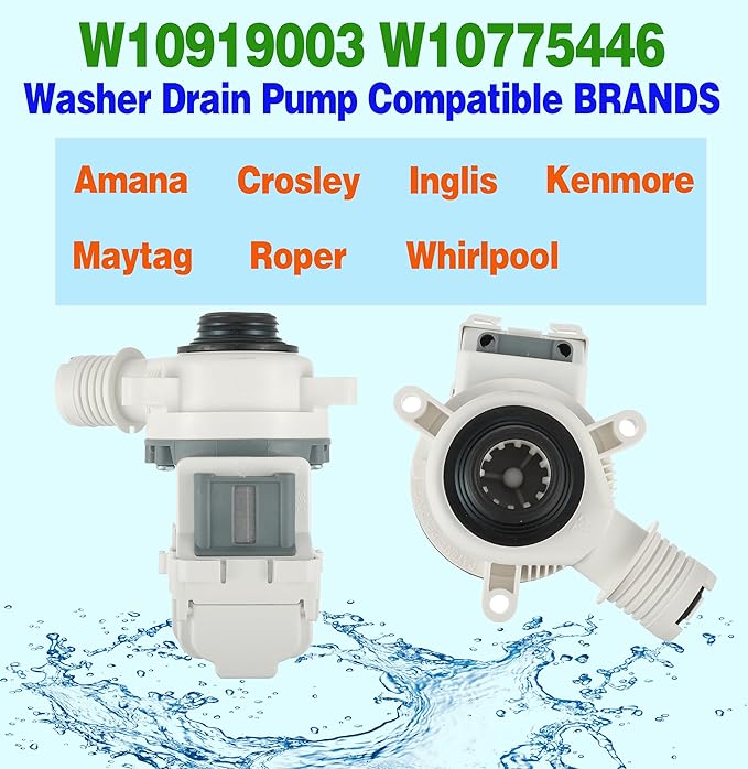 W10919003 W10775446 Washer Drain Pump Compatible With Whirlpool Kenmore Maytag Clothes Washer Washing Machine Water Drain Pump and Motor Replacement Parts for: AP6038235 4461359 PS11770076