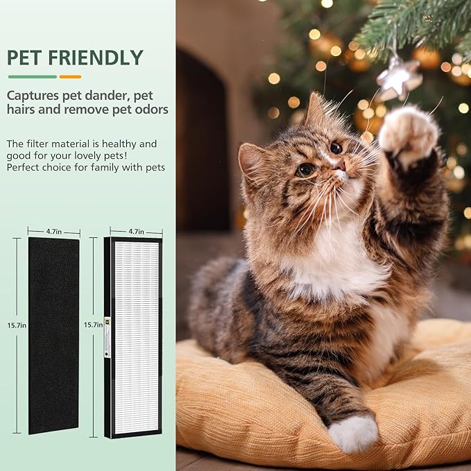 2 Pack FLT4825 HEPA Fil-ter B Replacement with Activated Carbon Pre-Filters Compatible with Air Puri-fier AC4825 AC4300 AC4800 AC4900 AC4850, Black