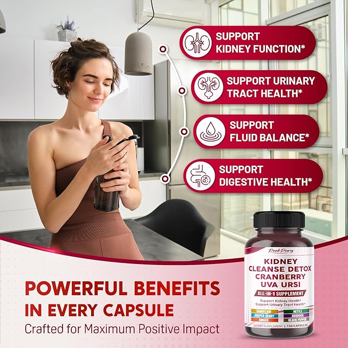Ultra Kidney Cleanse Detox Supplement- Cranberry, Uva Ursi & Herbal Blend for Kidney Health -Includes Dandelion, Nettle, Juniper Berry - Made in The USA 150 Capsules