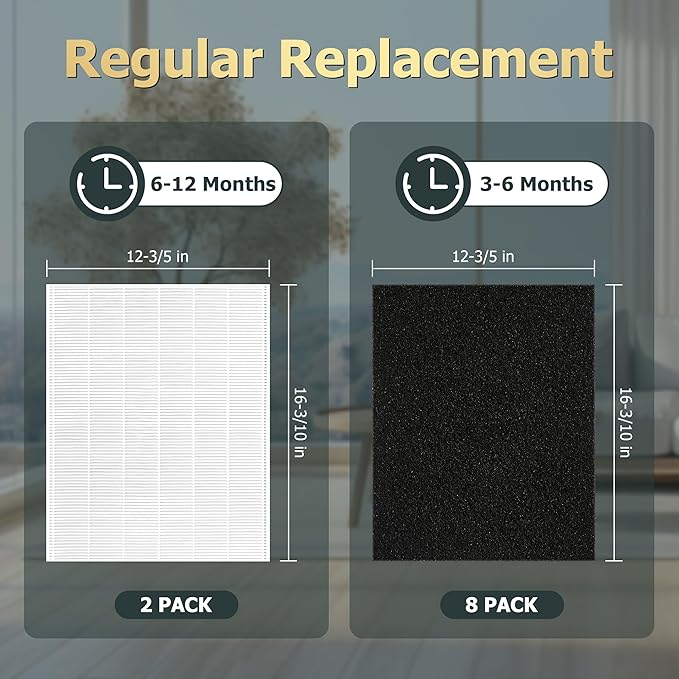 Improvedhand 115115 Filter A Replacement Compatible with Winix PlasmaWave Air Purifier C535 5300 5300-2 6300 6300-2 5000 9000 C909 AM90, 2 Pc H13 True High Efficiency Filter and 8 Pc Carbon Pre-filter