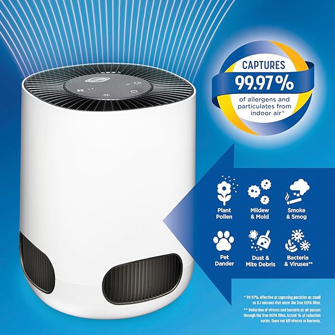 Clorox Air Purifiers for Bedroom Home, True HEPA Filter, Small Rooms Up to 200 Sq Ft, Removes 99.9% of Mold, Viruses, Wildfire Smoke, Allergens, Pet Allergies, Dust, AUTO Mode, Whisper Quiet