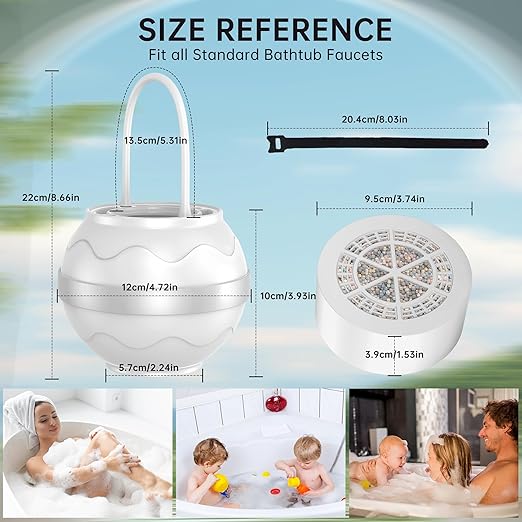 Bath Filter for Tub Faucet - 8 Stages Bath Water Filter, Hard Water Softener, Remove contaminants, lmproved Skin, Hair, and Nail Condition, It's BPA-Free (White)