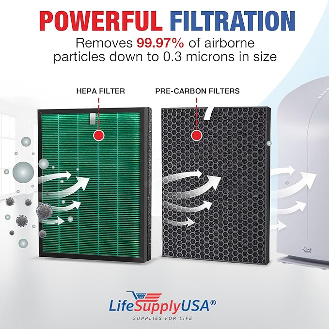 LifeSupplyUSA Complete Replacement Filter Set (1 True HEPA Air Cleaner Filter + 1 Carbon Filter) Compatible with RabbitAir BioGS 2.0 Ultra Quiet SPA-550A and SPA-625A Air Purifiers